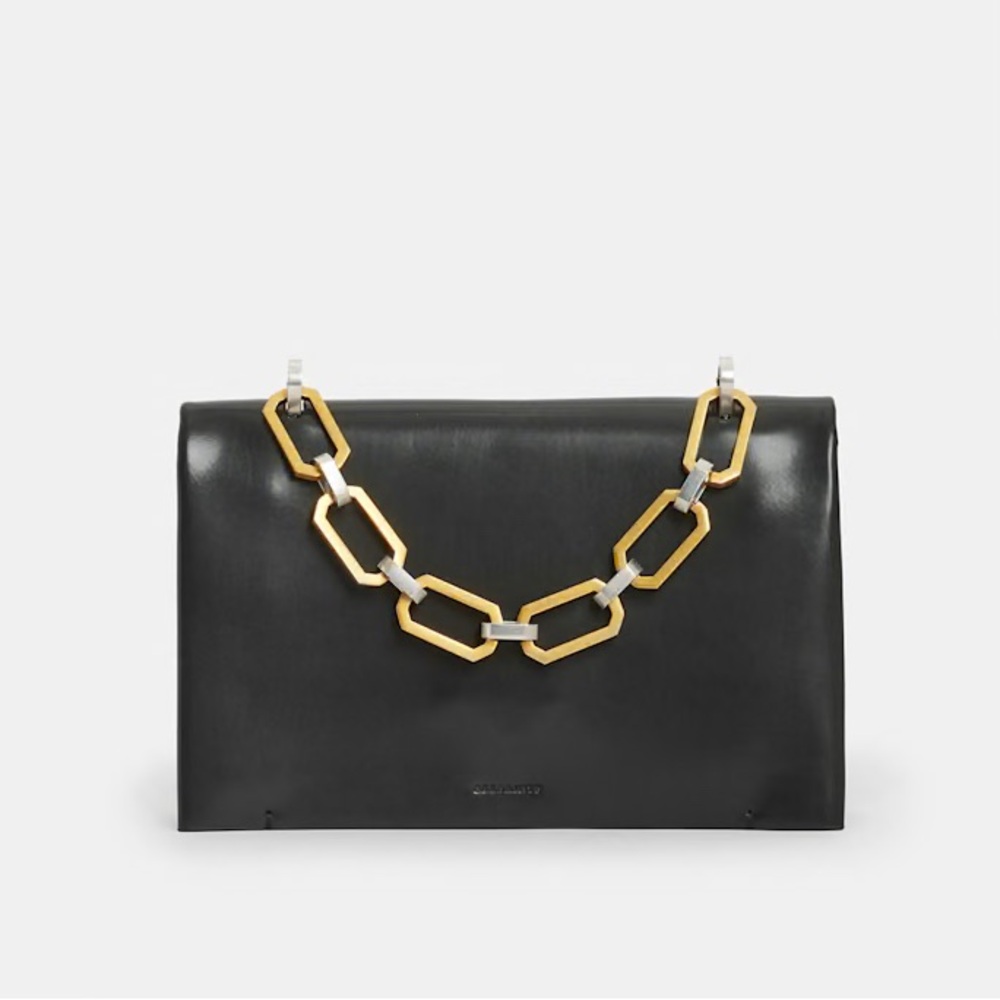 All Saints Black Clutch with Gold Chain